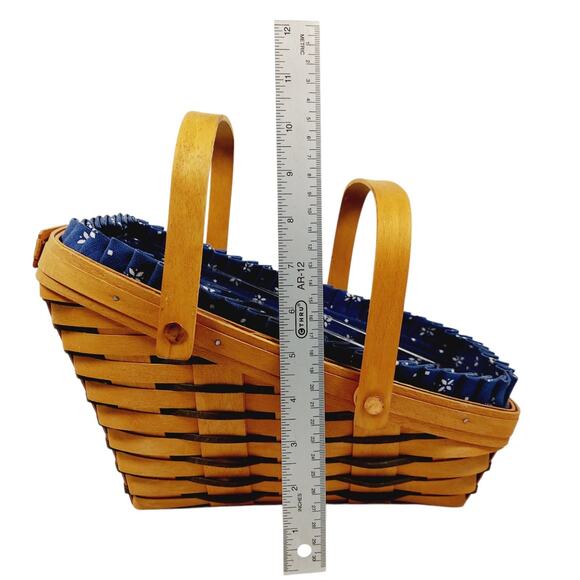 Longaberger Medium Vegetable Basket Slanted w/ Double Handles Blue Liner Divided - Picture 12 of 14
